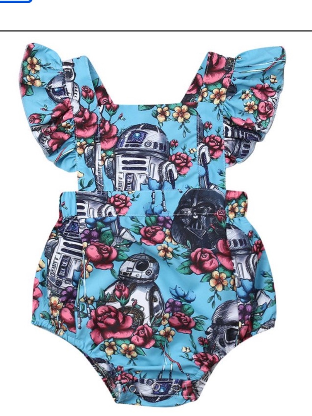 Robot Inspired Blue Floral Ruffle Baby One-Piece
